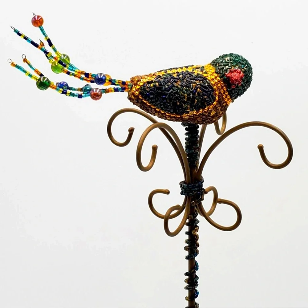 Pier 1 Decorative Beaded Bird on Metal Jewelry Stand - Multicolor NWT